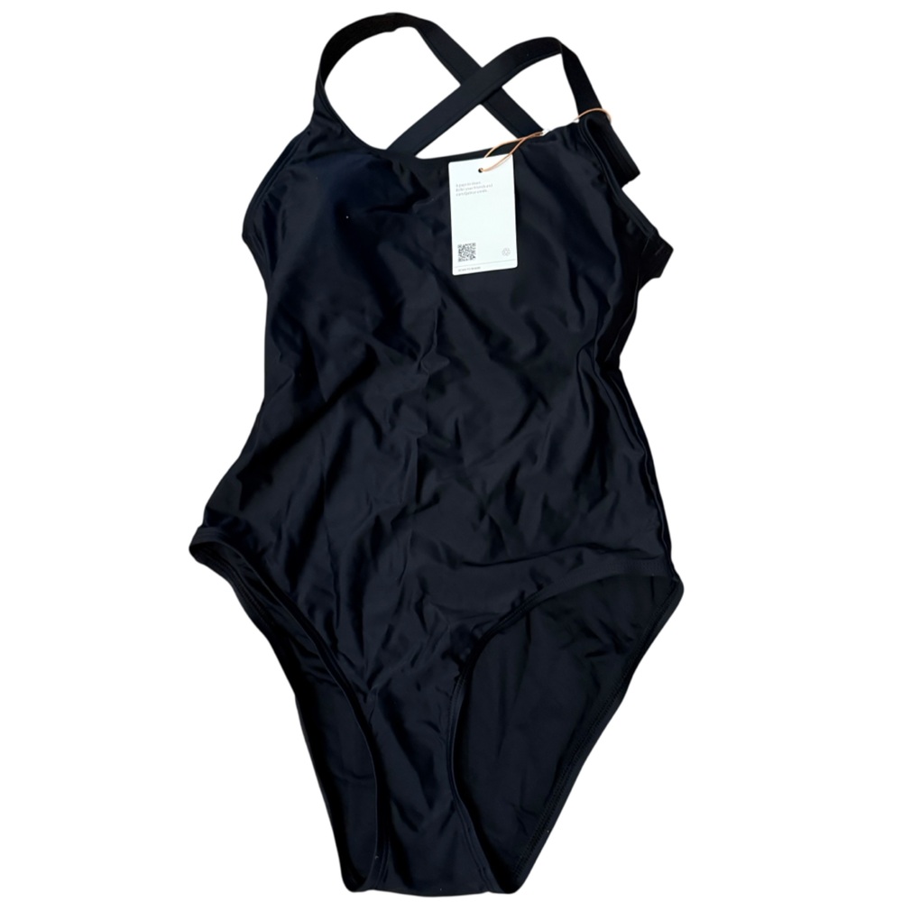 Italian Cross-Back One-Piece Swimsuit Black NEW Sz L